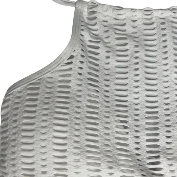 No Boundaries Tank Top Halter Womens Large White Embroidered Tie Back New - Picture 3 of 7